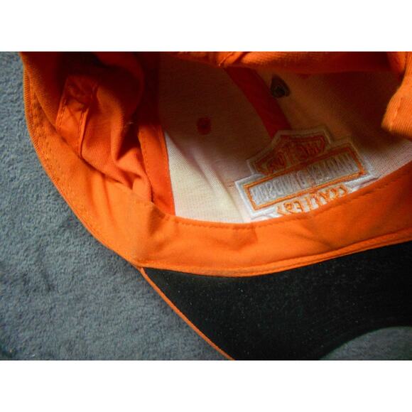 HARLEY DAVIDSON Hat Cap Mens Womens Biker Medium Orange Used Stains WITH PIN - Picture 7 of 9